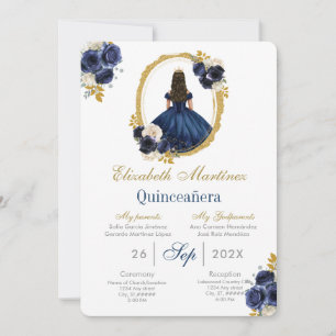 Invitación Quinceanera azul de la marina