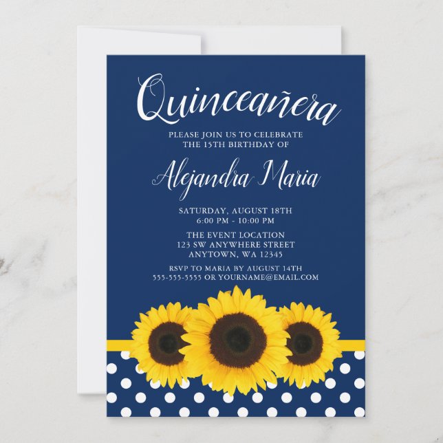 Invitación Quinceanera Azul de la Marina de Giraso (Anverso)