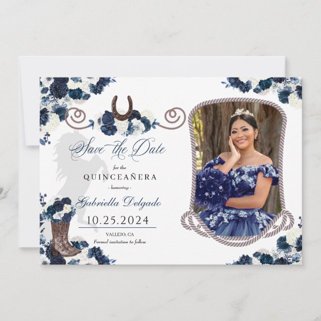Invitación Quinceañera azul de la Marina Occidental salva la  (Anverso)