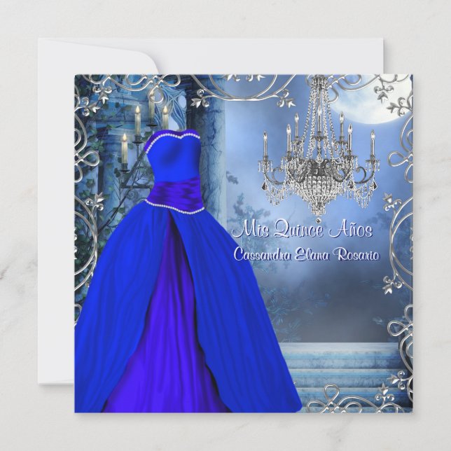 Invitación Quinceanera azul de la Marina Real (Anverso)