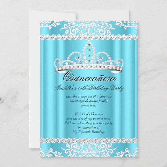 Invitación Quinceanera azul Fiesta de cumpleaños 15 Tiara 2 (Anverso)