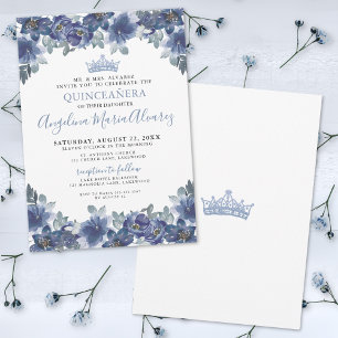 Invitación Quinceañera Azul Floral