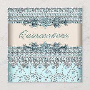 Invitación Quinceanera azul marfil Verde azulado