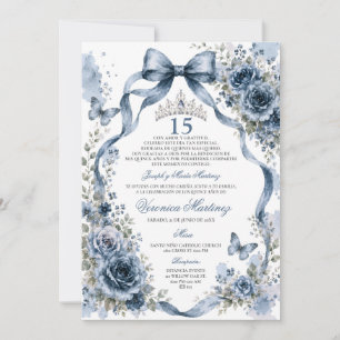 Invitación Quinceañera Azul Marino 15 Años Tiara Princesa