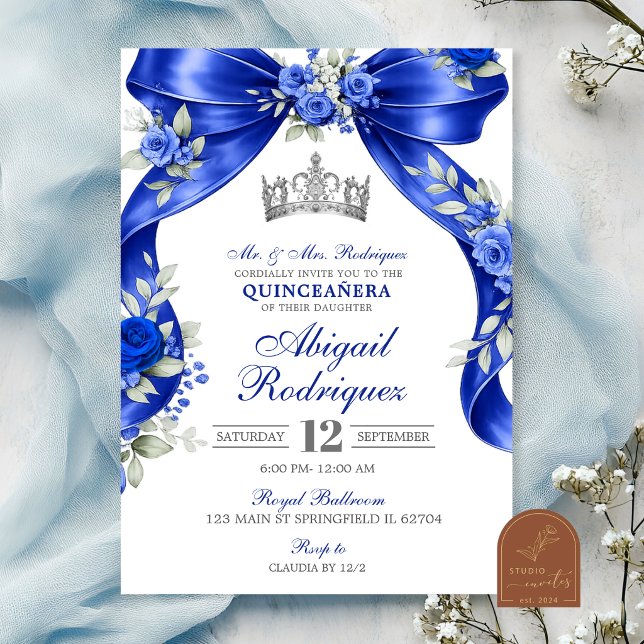 Invitación Quinceañera azul marino Coquette Silver (Subido por el creador)
