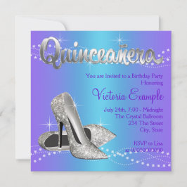 Invitación Quinceañera azul morado y azul teal