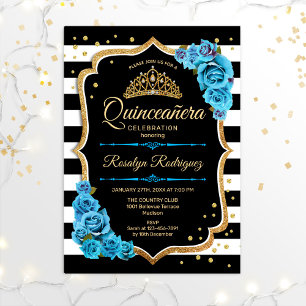 Invitación Quinceanera - Azul negro dorado