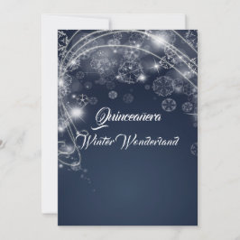 Invitación Quinceañera Azul Paisaje Invernal Copos de Nieve
