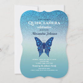 Invitación Quinceanera azul purpurina
