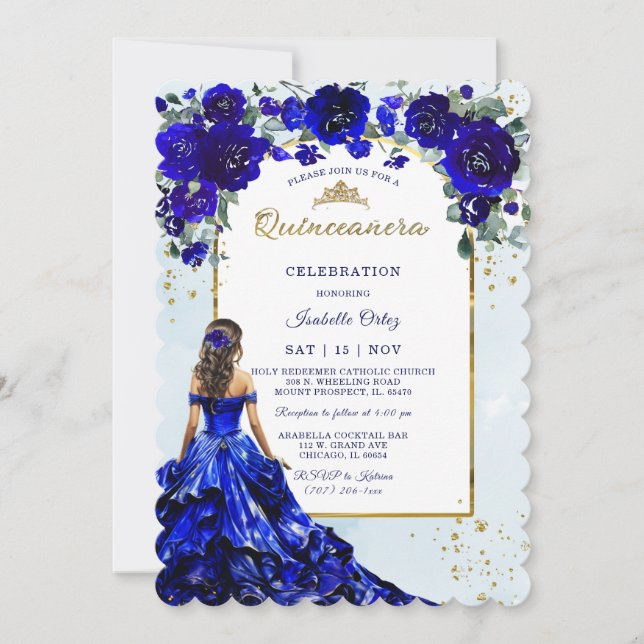 Invitación Quinceañera Azul Real (Anverso)