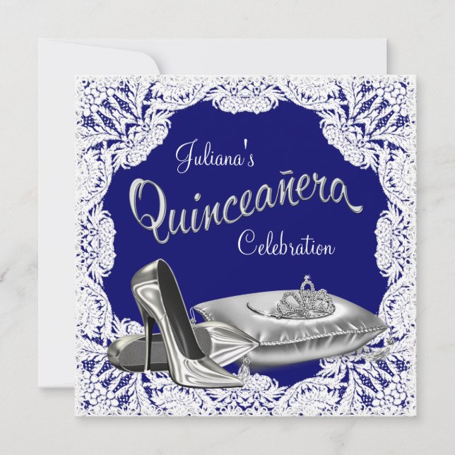 Invitación Quinceanera azul real (Anverso)
