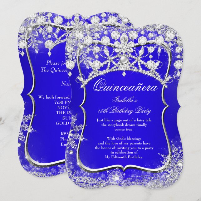 Invitación Quinceanera azul real 15.ª Wonderland (Anverso / Reverso)