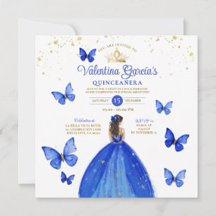 Invitación Quinceañera azul real 15 Anos Butterfly Cumpleaños