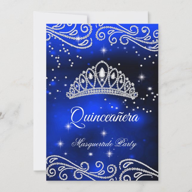 Invitación Quinceanera azul real 15 cumpleaños (Anverso)
