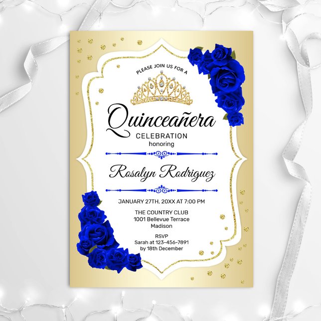 Invitación Quinceanera - Azul real blanco dorado (Subido por el creador)