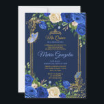 Invitación Quinceañera azul real Chica mexicana 15 cumpleaños<br><div class="desc">Quinceanera azul real y Rosas Chica mexicano 15º cumpleaños Invitación azul de fondo de la marina de cumpleaños Mis Quince Anos,  15º cumpleaños, </div>