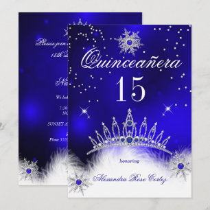 Invitación Quinceañera Azul Real Copo de Nieve Cumpleaños 15