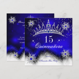 Invitación Quinceañera Azul Real Copo de Nieve Cumpleaños 15