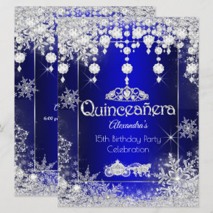 Invitación Quinceañera Azul Real Cuento de Hadas Invierno Paí