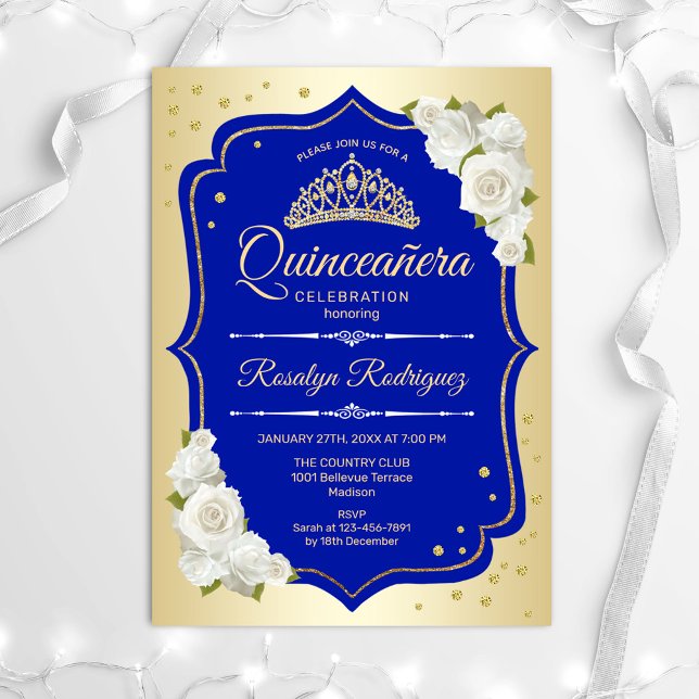 Invitación Quinceanera - Azul real de oro (Subido por el creador)