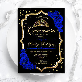 Invitación Quinceanera - Azul real de oro negro