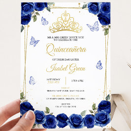 Invitación Quinceañera Azul Real Dorado