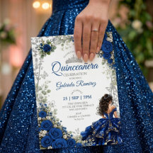 Quinceañera Azul Real Mariposas Plateadas