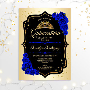 Invitación Quinceanera - Azul real negro dorado