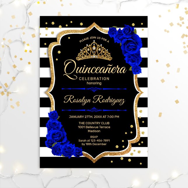 Invitación Quinceanera - Azul real negro dorado (Subido por el creador)