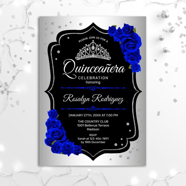 Invitación Quinceanera - Azul real negro plateado (Subido por el creador)