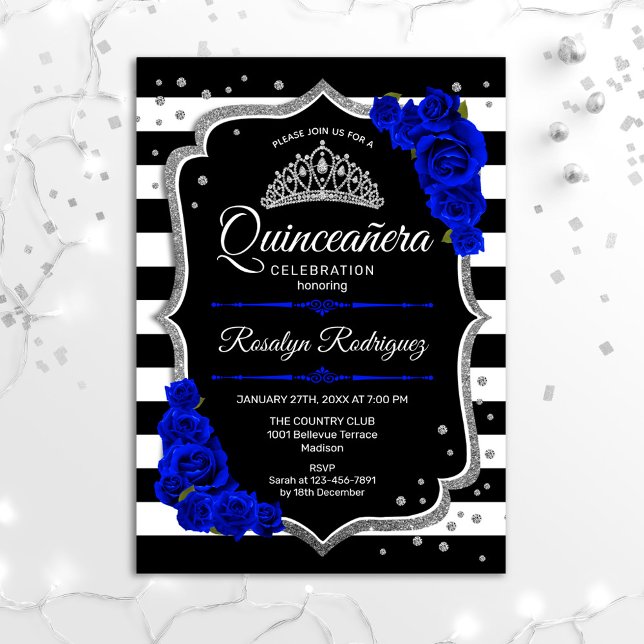 Invitación Quinceanera - Azul real negro plateado (Subido por el creador)