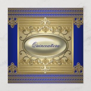 Invitación Quinceañera Azul Real Oro