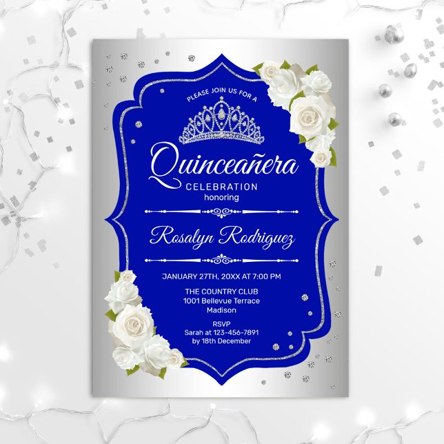 Invitación Quinceanera - Azul real plateado (Subido por el creador)