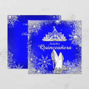 Invitación Quinceañera Azul Real Tiara de Plata Cumpleaños 15