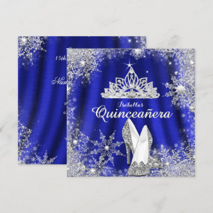 Invitación Quinceañera Azul Real Tiara de Plata Cumpleaños 15