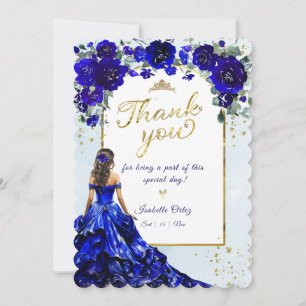 Invitación Quinceañera Azul Real y Dorado Gracias