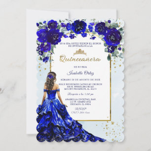 Invitación Quinceañera azul real y oro