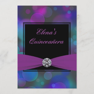 Invitación Quinceanera azul real y púrpura
