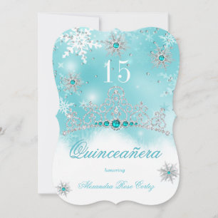 Invitación Quinceañera Azul Teal Perla Copo de Nieve 15 Cumpl