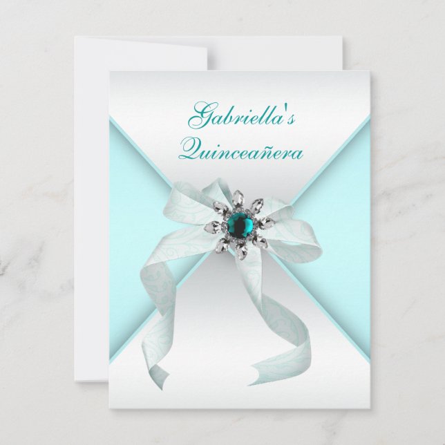 Invitación Quinceañera Azul Turquesa (Anverso)
