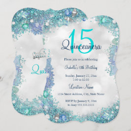 Invitación Quinceañera Azul Turquesa Blanco Cielo Oceánico Cu