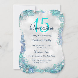 Invitación Quinceañera Azul Turquesa Blanco Cielo Oceánico Cu