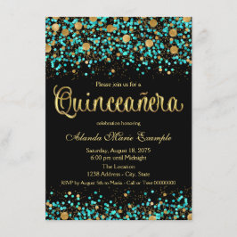 Invitación Quinceañera azul turquesa y dorado