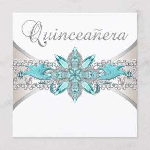 Invitación Quinceanera azul turquesa y plateada