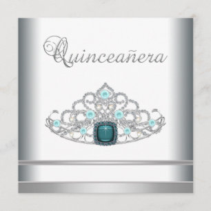 Invitación Quinceanera azul Verde azulado de Silver Tiara