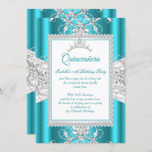 Invitación Quinceanera azul verde azulado Fiesta de cumpleaño
