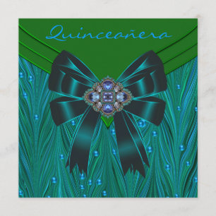Invitación Quinceanera azul Verde azulado verde esmeralda