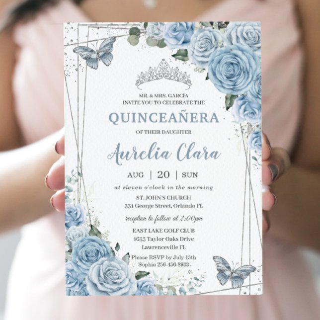 Invitación Quinceañera Baby Blue Floral Butterflies 16 (Subido por el creador)