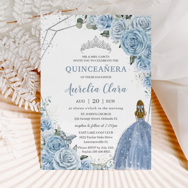Invitación Quinceañera Baby Blue Floral Princess 15 16 (Subido por el creador)