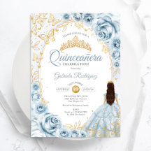 Quinceanera Baby Blue Gold Floral